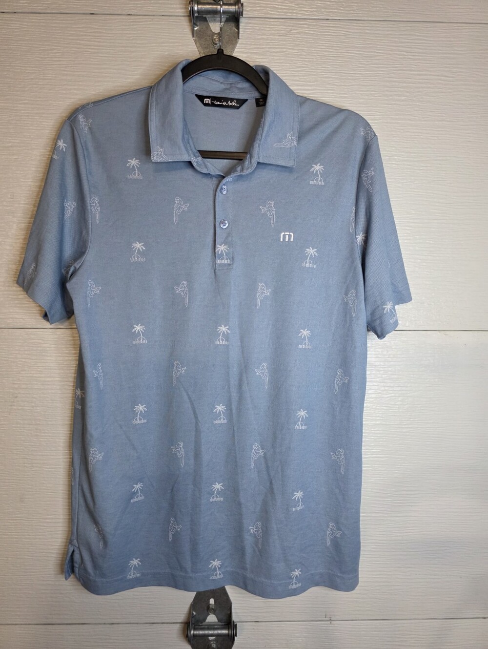 Travis Mathew Sky Blue Palm-Print Polo